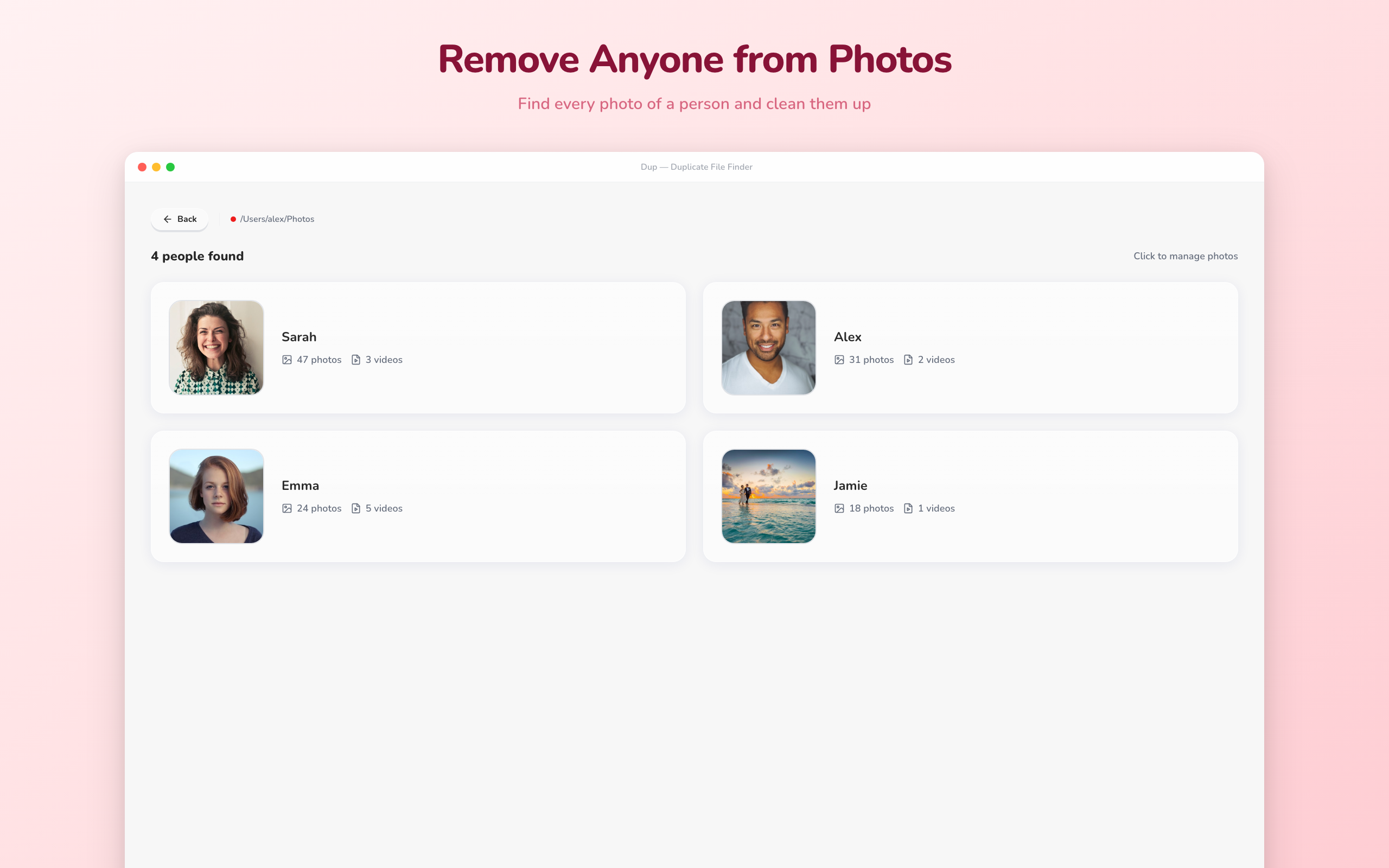 Face detection showing detected persons in Dup